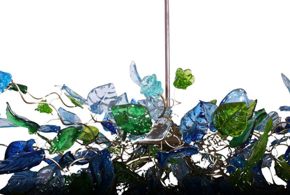 Large Hanging oval chandeliers with blue and green flowers and leaves for Dining Room or living room