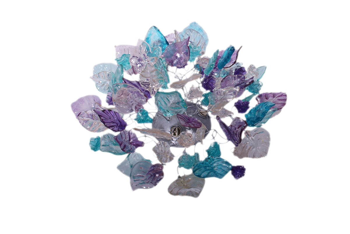 Floral Flush Mount Ceiling Light, Resin Flowers & Leaves Lighting