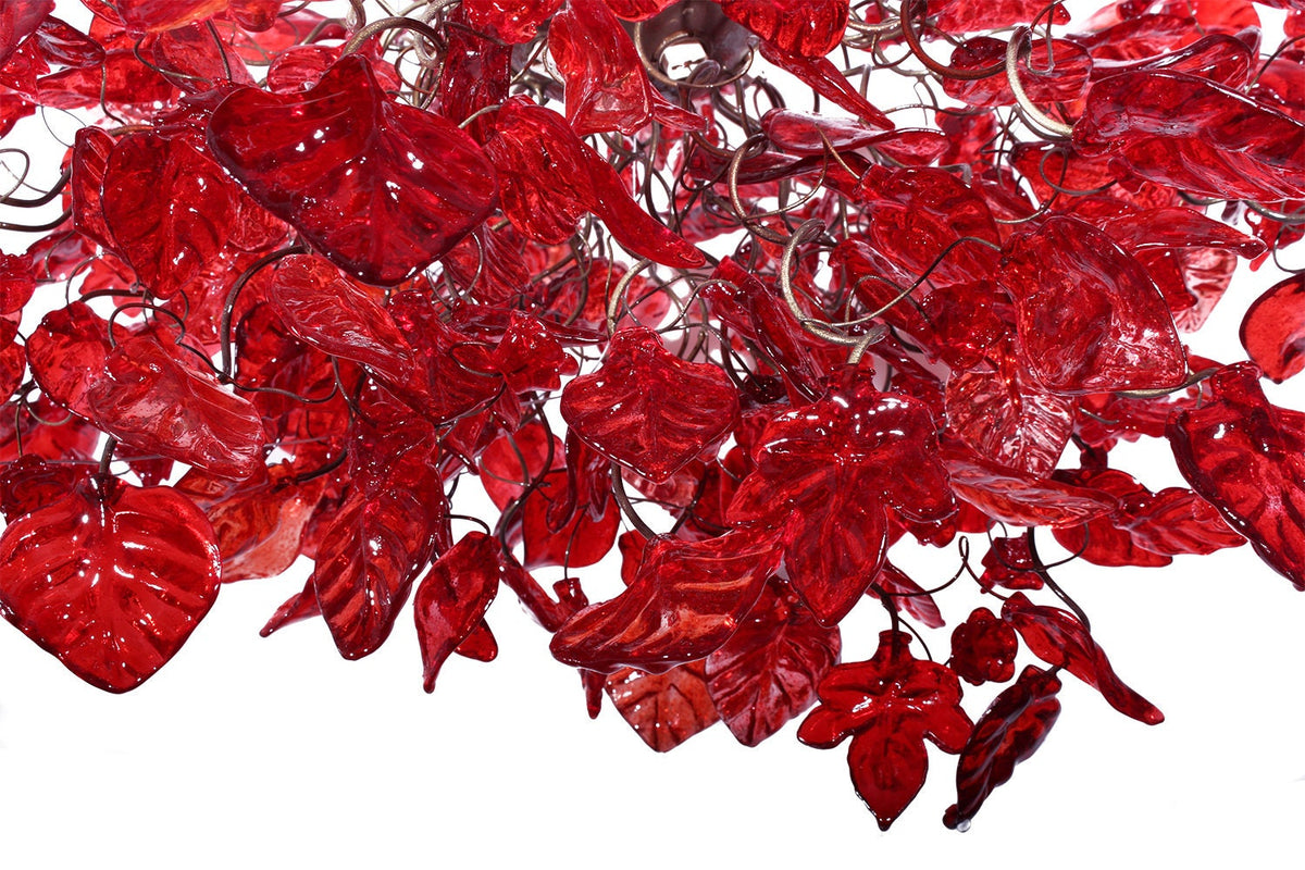 Ceiling Light Fixture - Red Hanging chandeliers with flowers and leaves for Dining Room, bedroom or living room.