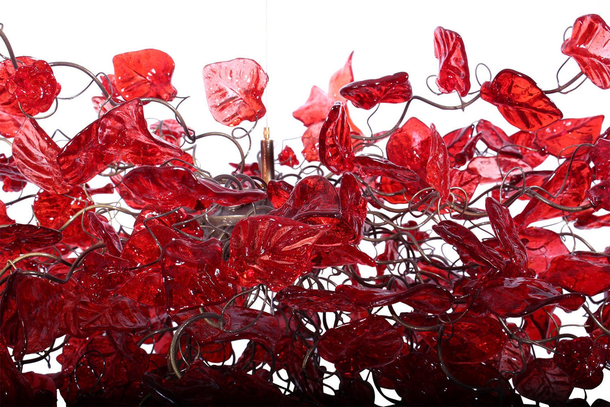 Ceiling Light Fixture - Red Hanging chandeliers with flowers and leaves for Dining Room, bedroom or living room.