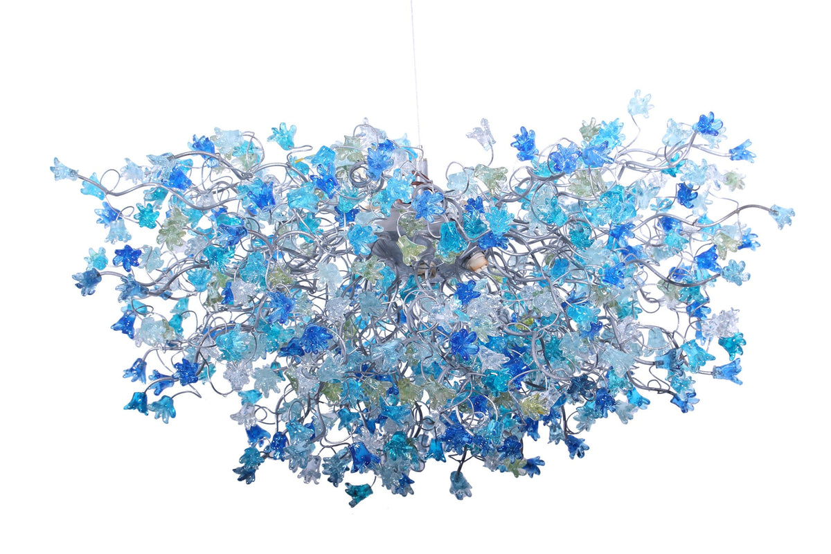 Blue Chandelier Lighting with sea color flowers, flowers lights for Dining Room, statement lighting