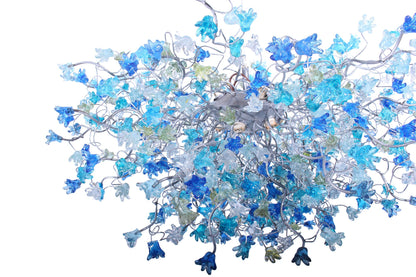 Blue Chandelier Lighting with sea color flowers, flowers lights for Dining Room, statement lighting