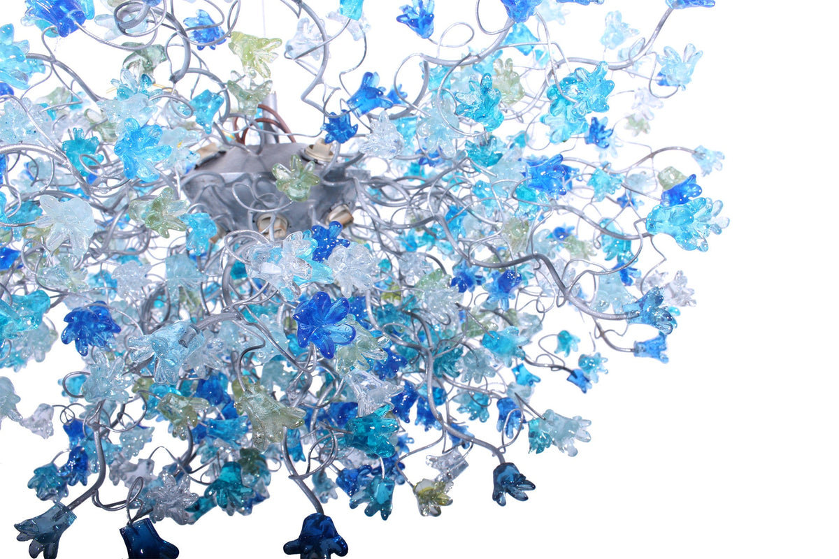 Blue Chandelier Lighting with sea color flowers, flowers lights for Dining Room, statement lighting