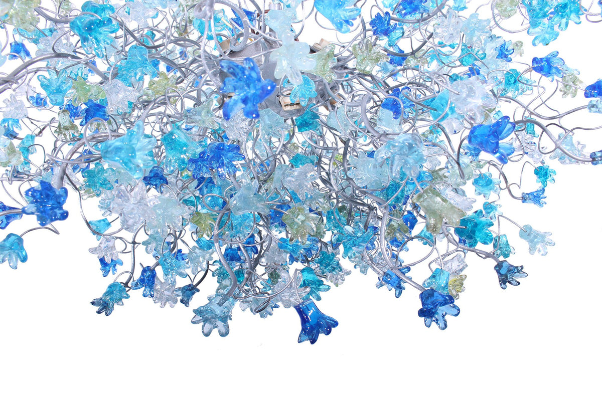 Blue Chandelier Lighting with sea color flowers, flowers lights for Dining Room, statement lighting