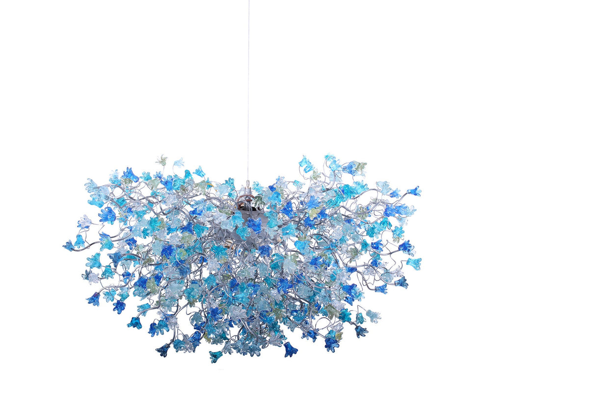 Blue Chandelier Lighting with sea color flowers, flowers lights for Dining Room, statement lighting