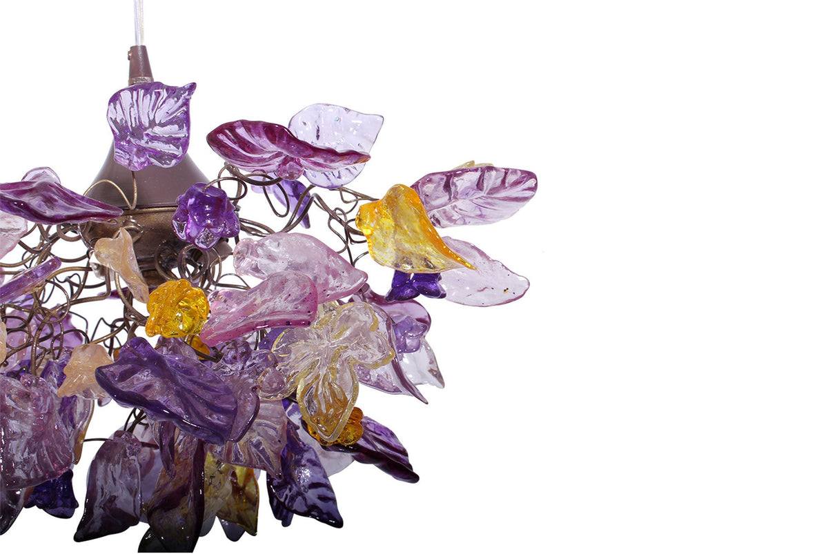 Lighting hanging chandeliers with flowers and leaves purple color for bedroom, entry way or children room