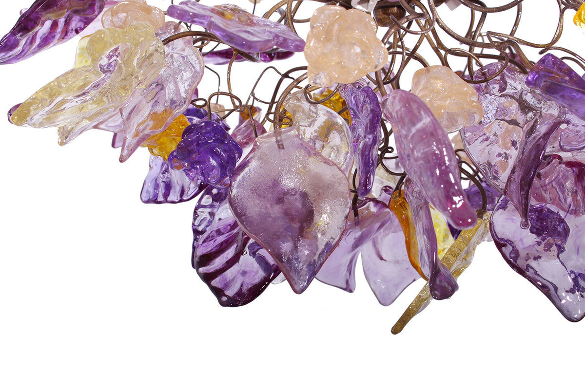 Lighting hanging chandeliers with flowers and leaves purple color for bedroom, entry way or children room