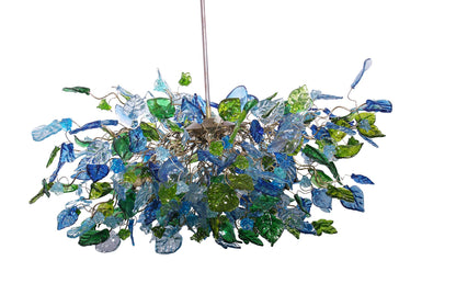 Large Hanging oval chandeliers with blue and green flowers and leaves for Dining Room or living room