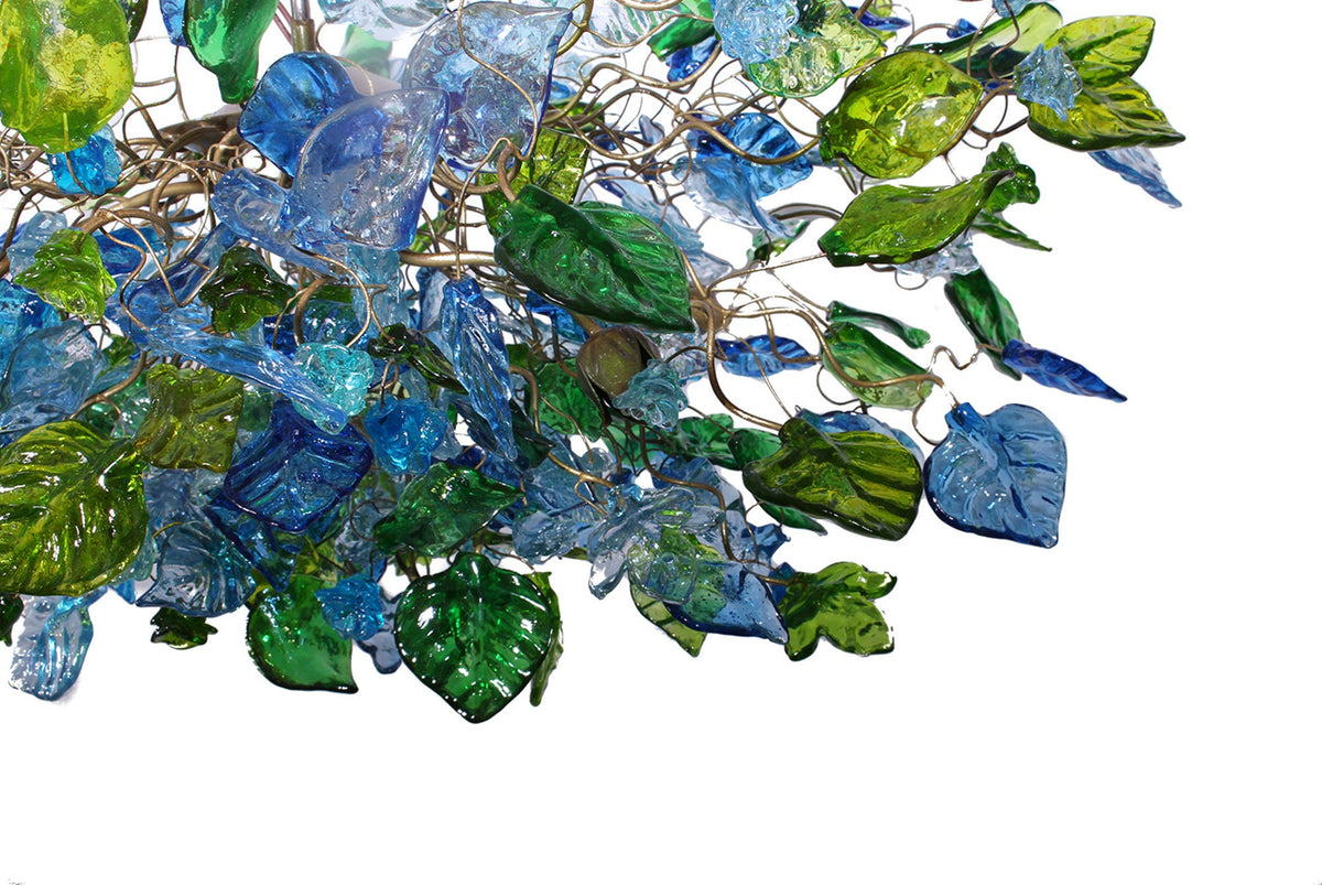 Large Hanging oval chandeliers with blue and green flowers and leaves for Dining Room or living room