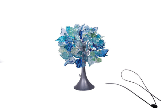 Blue Table lamp, modern desk lamp, decorative table lamp with sea color leaves and flowers for bedside table, living room or children room.