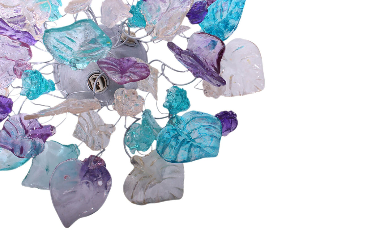 Floral Flush Mount Ceiling Light, Resin Flowers & Leaves Lighting