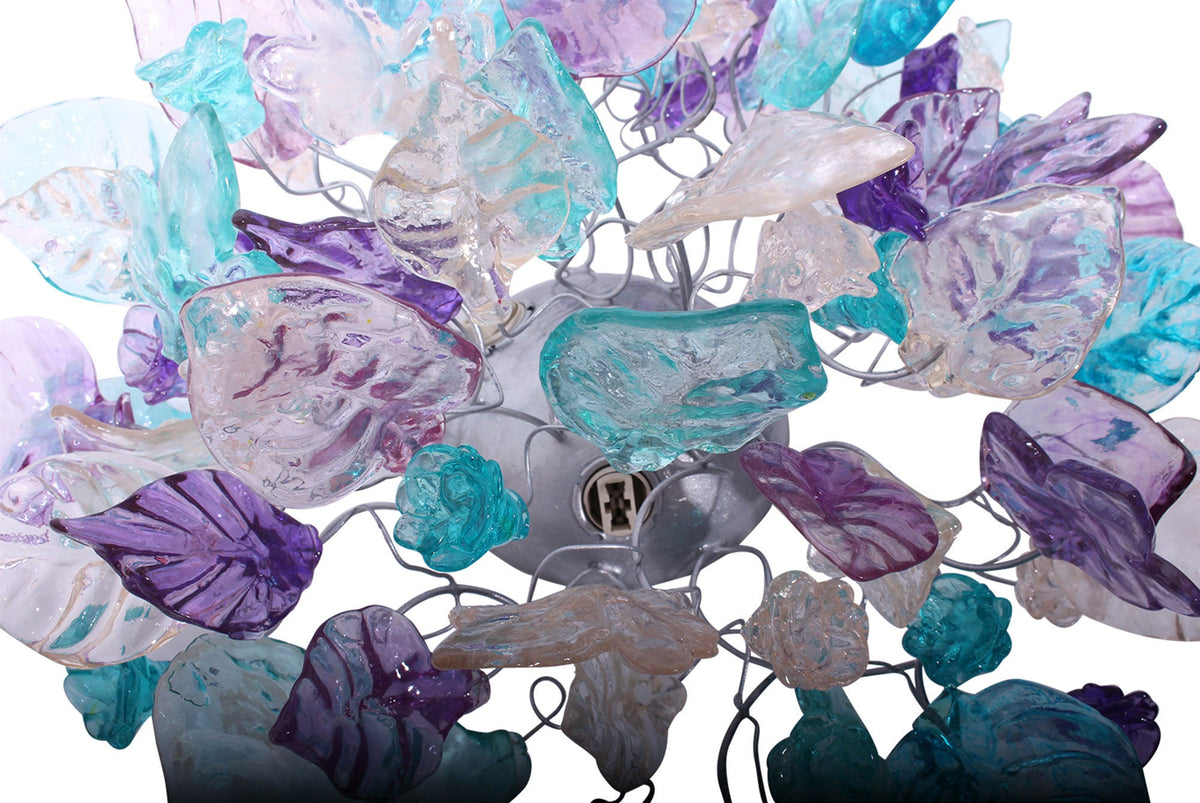 Floral Flush Mount Ceiling Light, Resin Flowers & Leaves Lighting