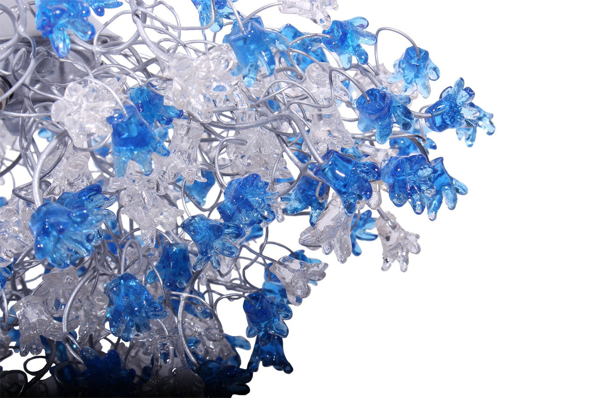 Lighting hanging chandeliers with clear and blue flowers, for Dining Room, hall or bedroom.