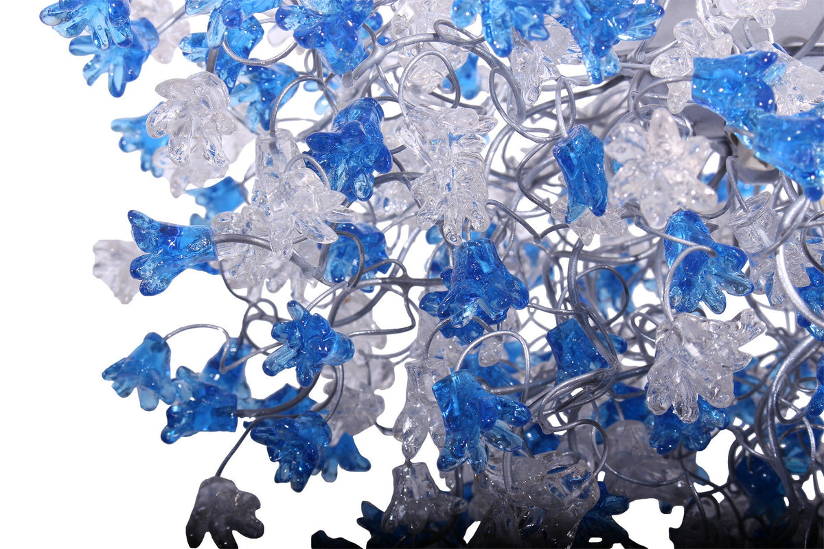 Lighting hanging chandeliers with clear and blue flowers, for Dining Room, hall or bedroom.