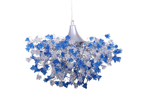 Lighting hanging chandeliers with clear and blue flowers, for Dining Room, hall or bedroom.