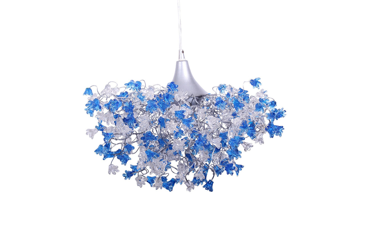 Lighting hanging chandeliers with clear and blue flowers, for Dining Room, hall or bedroom.