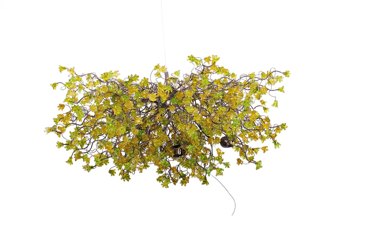 Large Dining chandelier, modern Hanging Chandeliers with Green and yellow flowers
