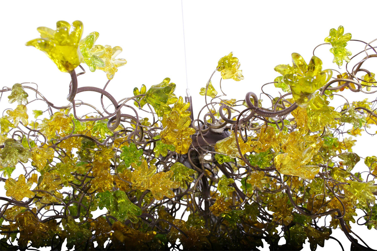 Large Dining chandelier, modern Hanging Chandeliers with Green and yellow flowers