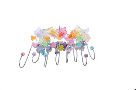 Coat rack, Wall Hook with Pastel resin flowers and leaves and , decorative wall hanger.