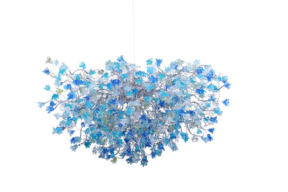 Blue Chandelier Lighting with sea color flowers, flowers lights for Dining Room, statement lighting