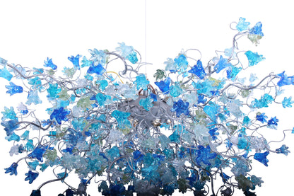 Blue Chandelier Lighting with sea color flowers, flowers lights for Dining Room, statement lighting