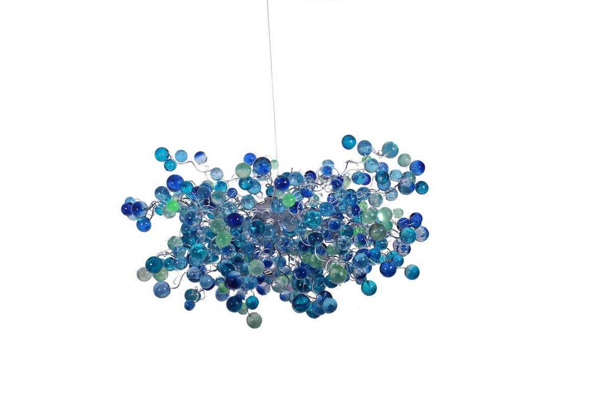 Blue Ceiling lighting fixture with blue bubbles for Dining Room, living room or open space.
