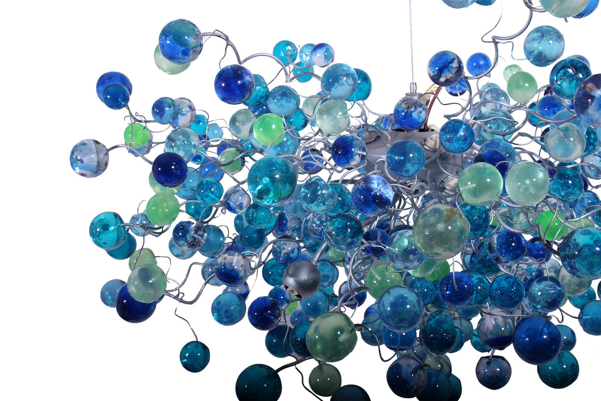 Blue Ceiling lighting fixture with blue bubbles for Dining Room, living room or open space.