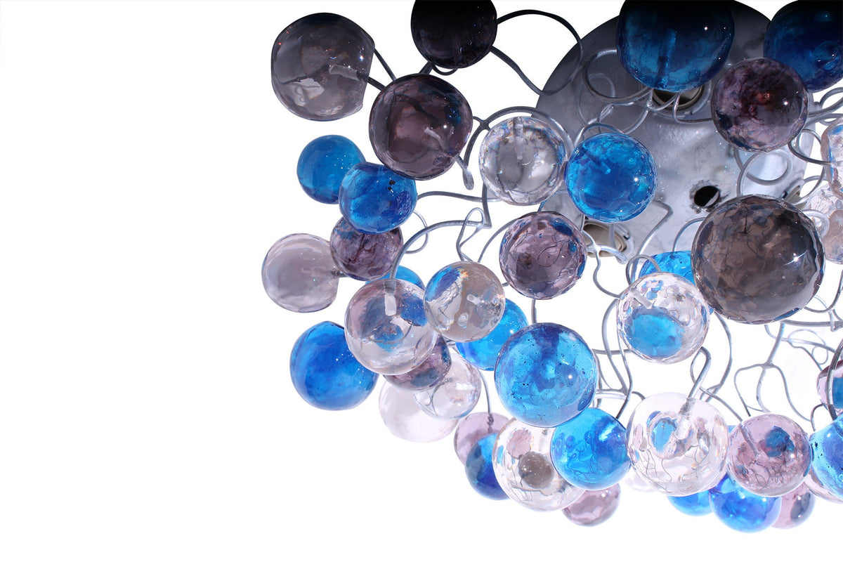 Flush mount ceiling light, modern ceiling mount with blue, gray and clear bubbles for bathroom, hall entrance or room.