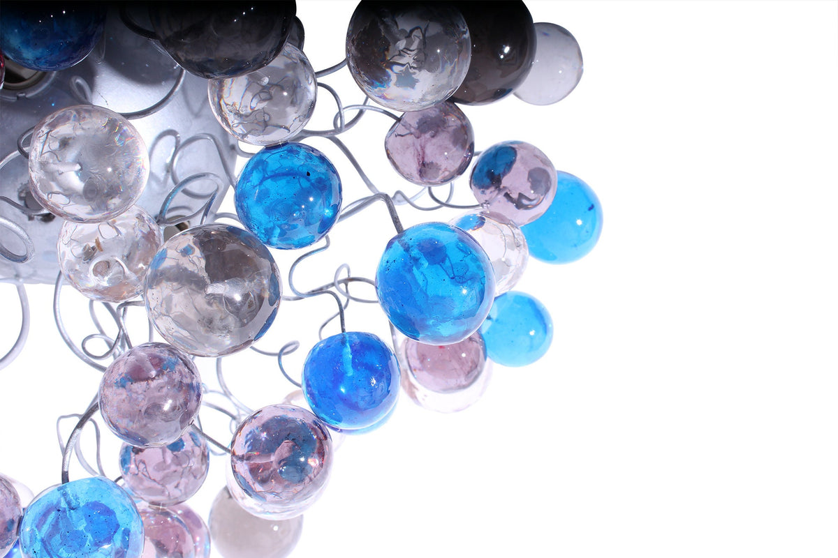 Flush mount ceiling light, modern ceiling mount with blue, gray and clear bubbles for bathroom, hall entrance or room.