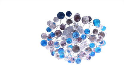 Flush mount ceiling light, modern ceiling mount with blue, gray and clear bubbles for bathroom, hall entrance or room.