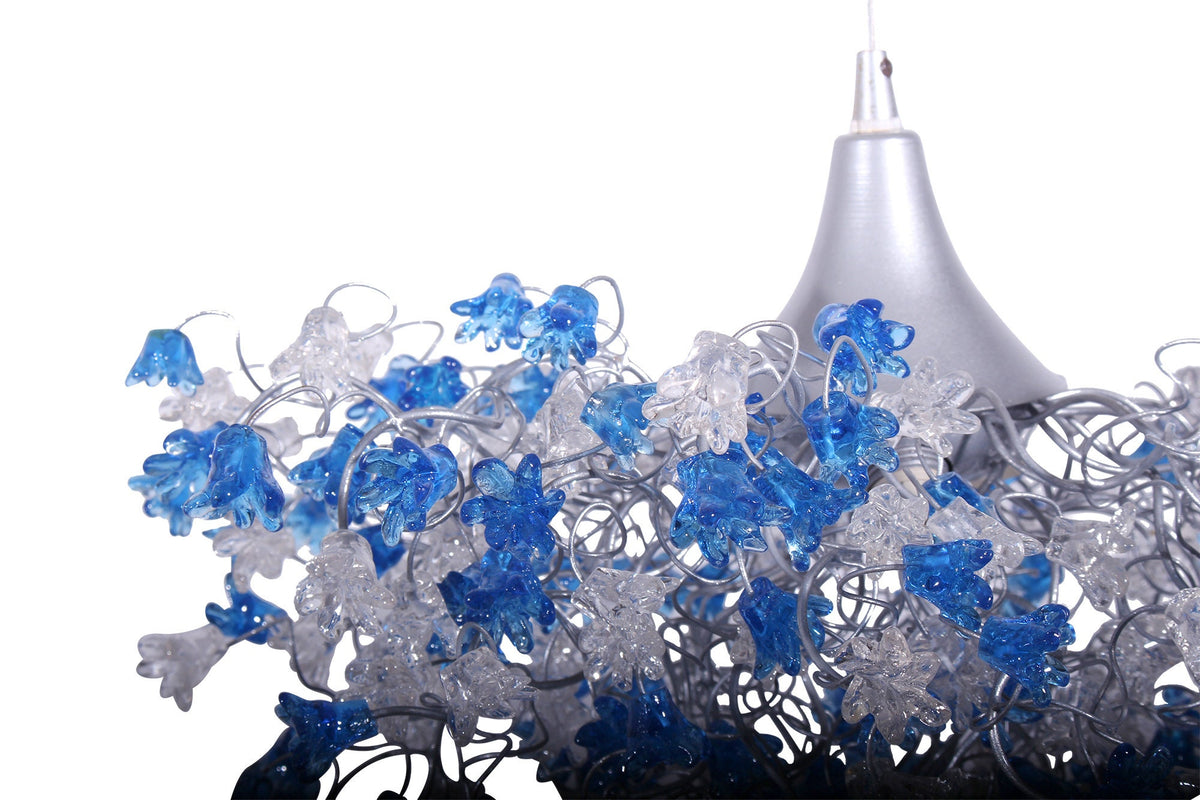 Lighting hanging chandeliers with clear and blue flowers, for Dining Room, hall or bedroom.