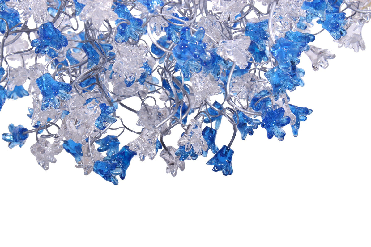 Lighting hanging chandeliers with clear and blue flowers, for Dining Room, hall or bedroom.
