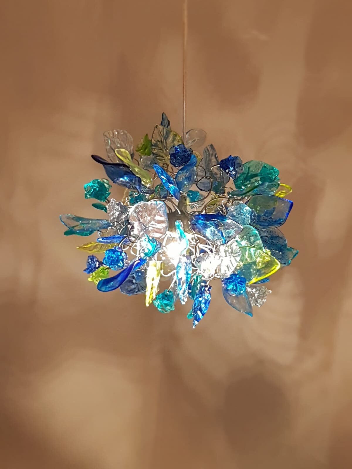 Pendant Lighting, modern blue pendant with sea color flowers and leaves