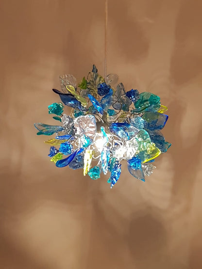 Pendant Lighting, modern blue pendant with sea color flowers and leaves