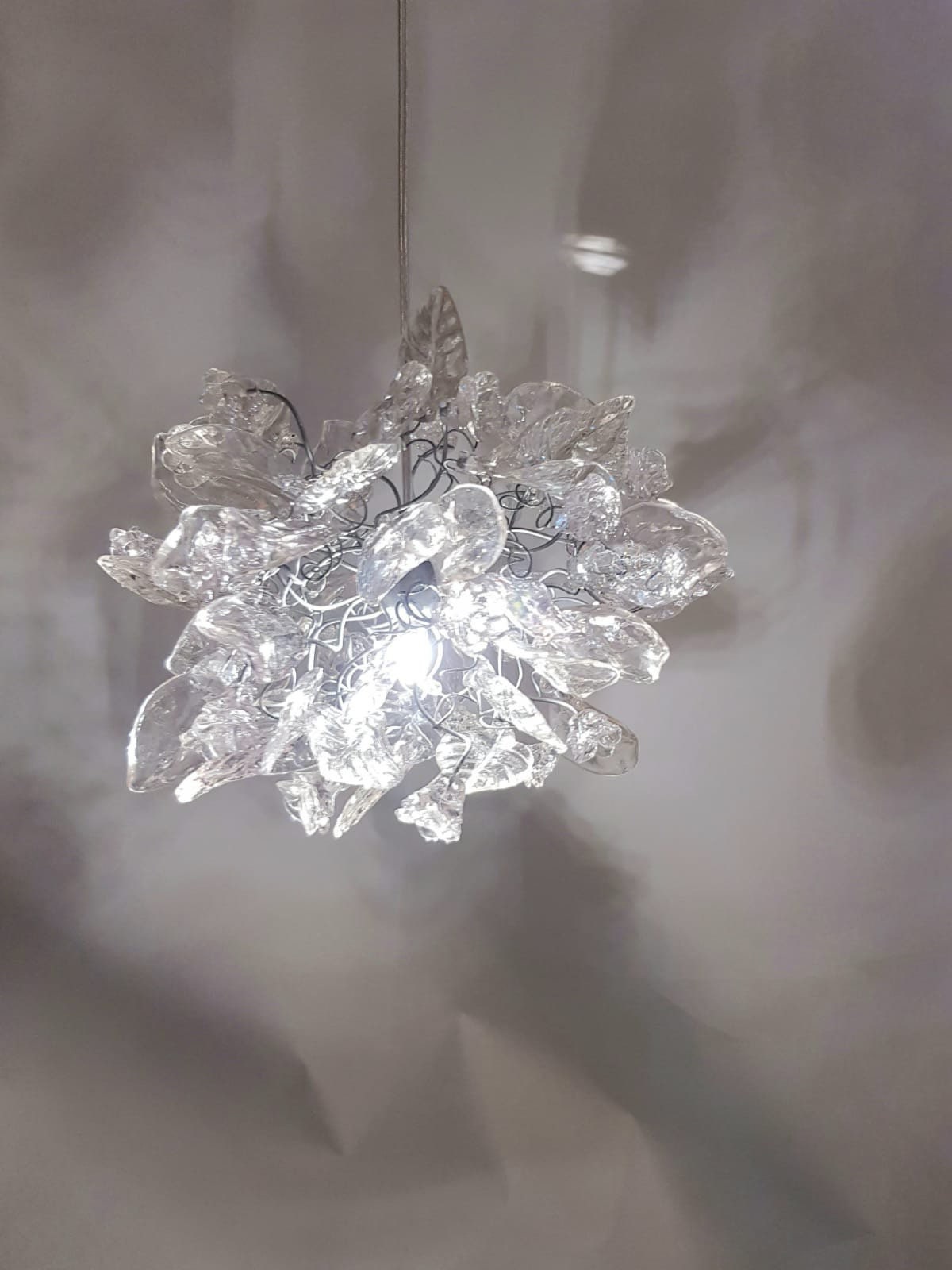 Clear elegant Pendant Light with Crystal clear flowers and leaves for bathroom