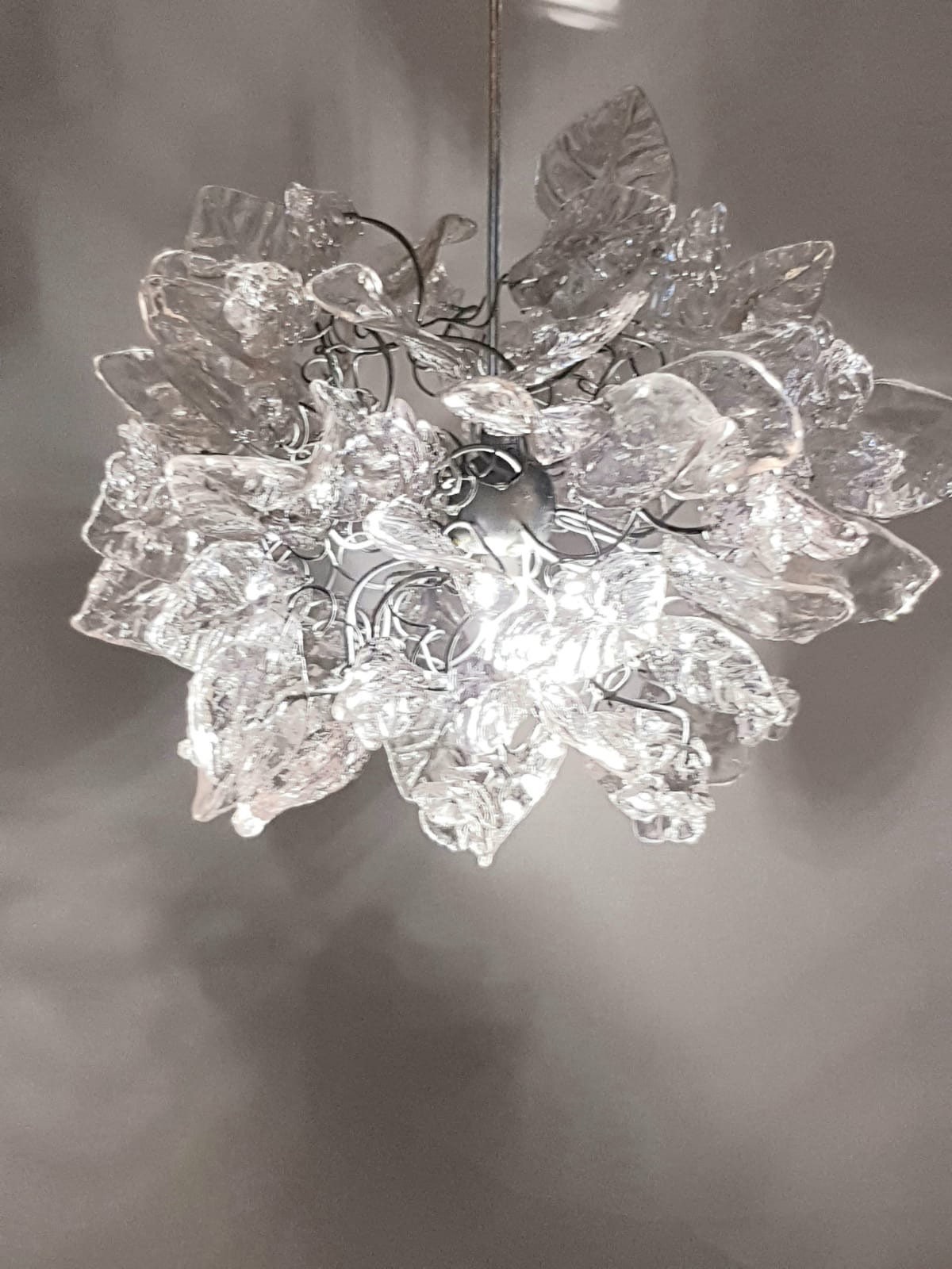 Clear elegant Pendant Light with Crystal clear flowers and leaves for bathroom