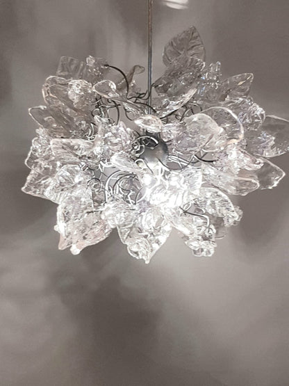 Clear elegant Pendant Light with Crystal clear flowers and leaves for bathroom