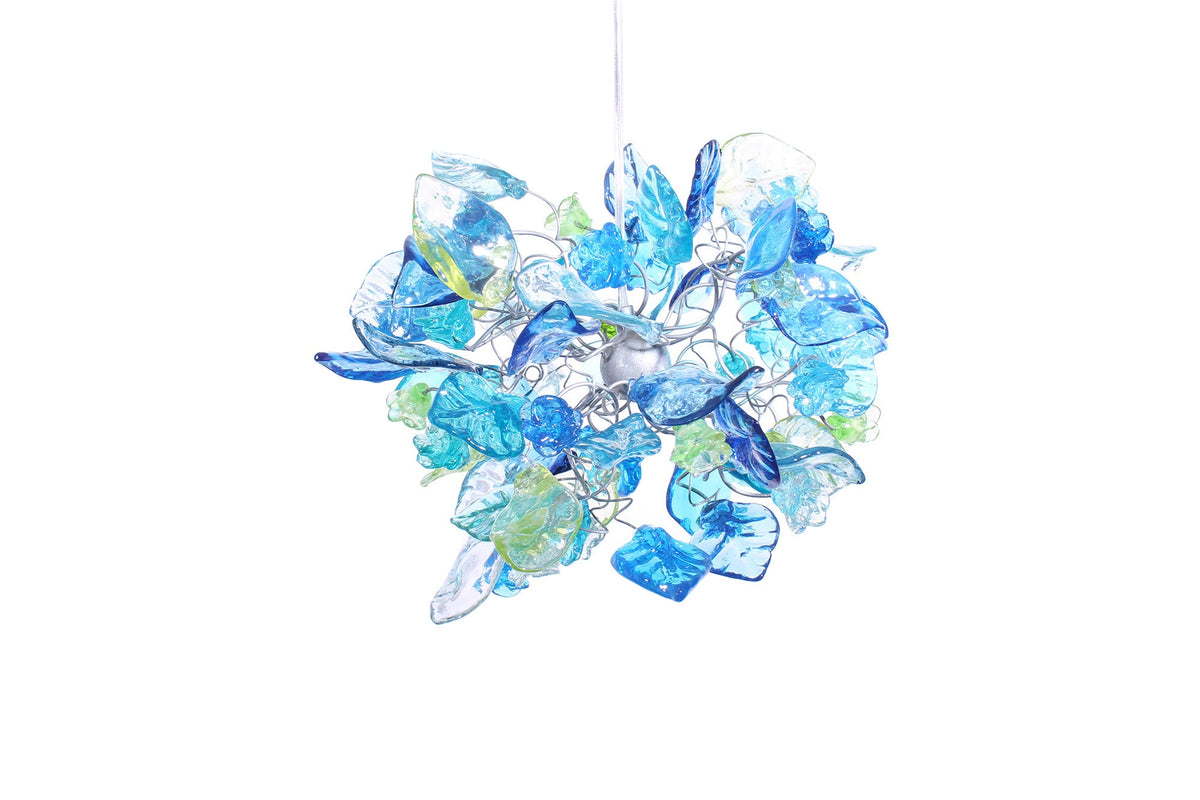 Pendant Lighting, modern blue pendant with sea color flowers and leaves