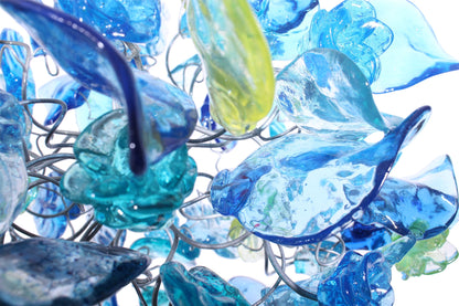 Pendant Lighting, modern blue pendant with sea color flowers and leaves