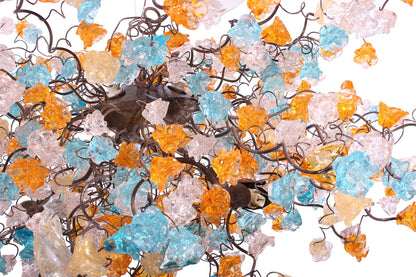 Hanging chandeliers with orange clear and turquoise color flowers and leaves for Dining Room, bedroom or living room.