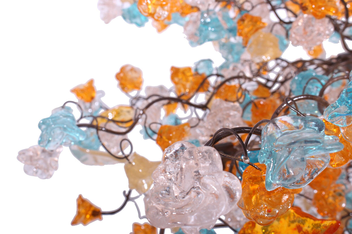 Hanging chandeliers with orange clear and turquoise color flowers and leaves for Dining Room, bedroom or living room.