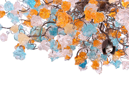 Hanging chandeliers with orange clear and turquoise color flowers and leaves for Dining Room, bedroom or living room.