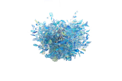 Large Sea Blue Resin Chandelier: Handmade Flower and Leaves Dining Room Light