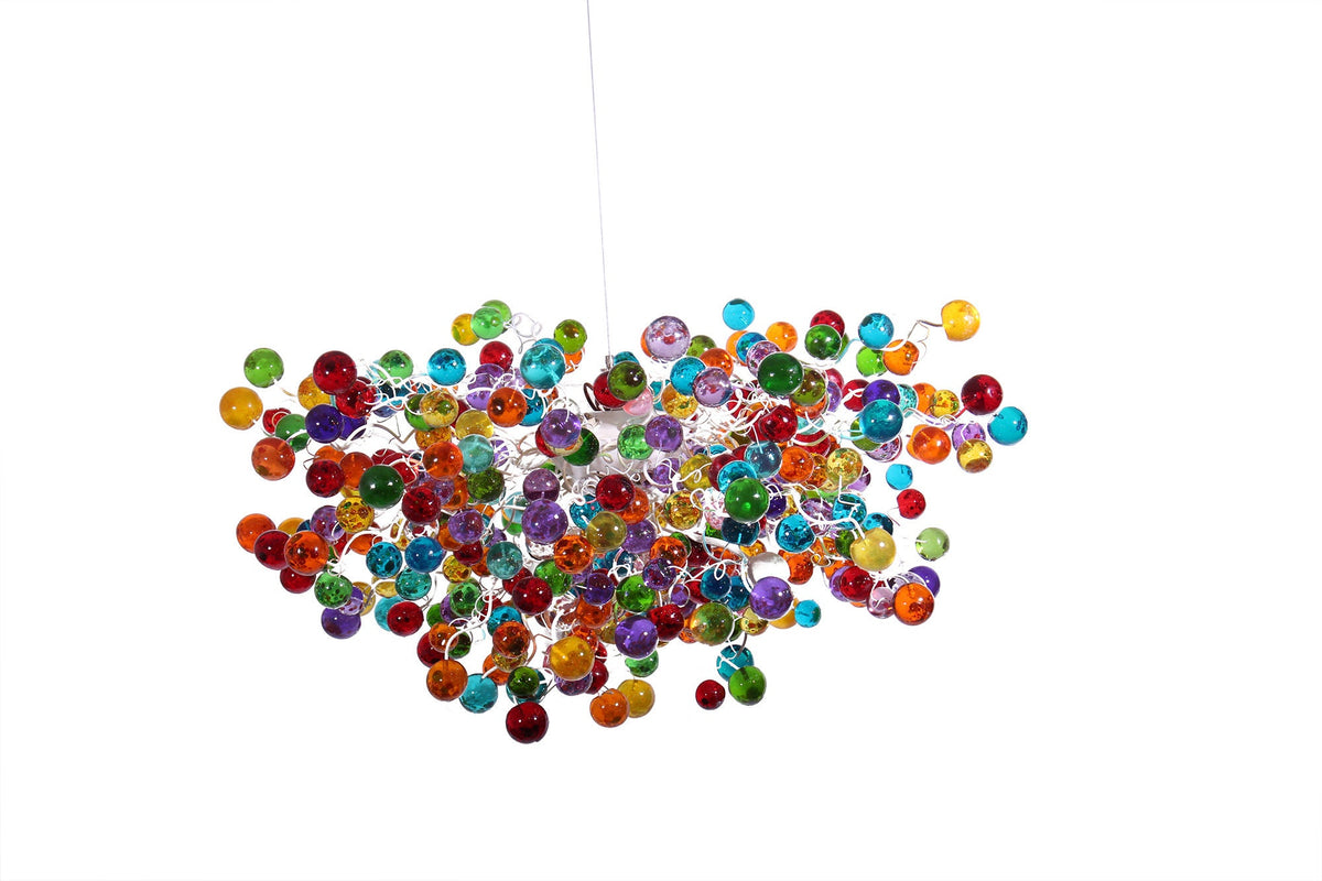 Large Rainbow bubbles Chandelier, Hanging light with multicolored bubbles - statement lighting with rainbow balls for Dining Room.