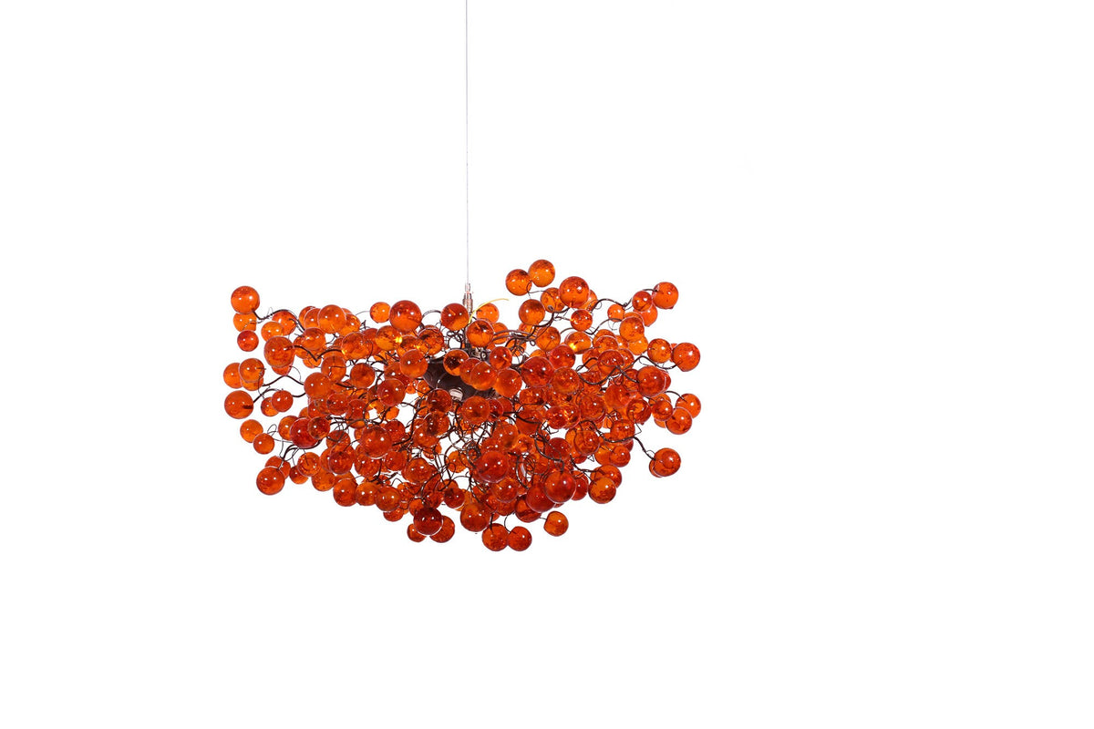 Orange Bubble Chandelier: Large 30" Globe Light Fixture for Dining Room