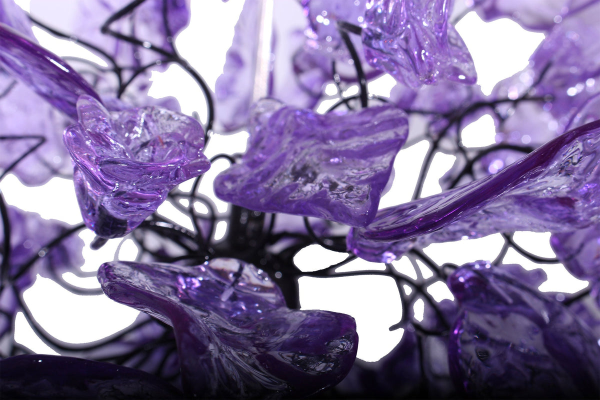 Unique Purple pendant lighting, Ceiling Pendant lights with flowers and leaves.