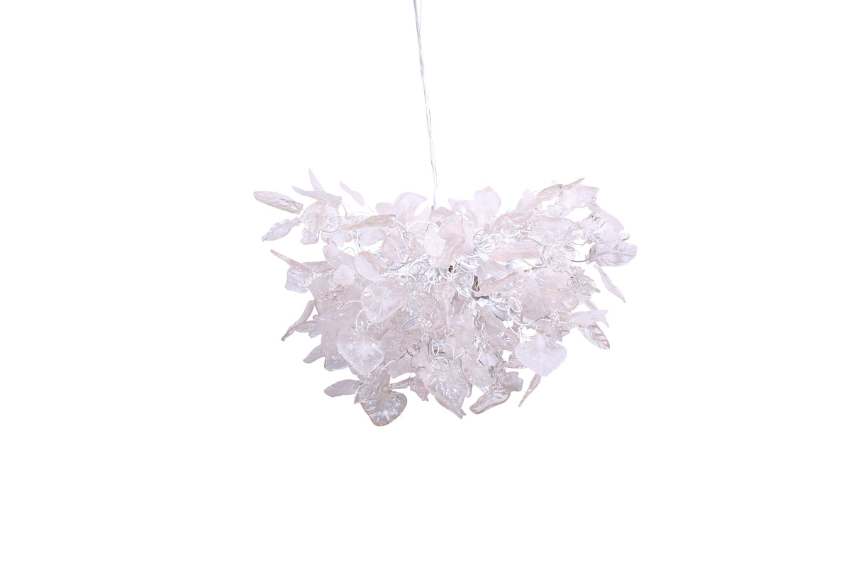 Hanging ceiling Light with white and clear leaves and flowers for Dining table or living room