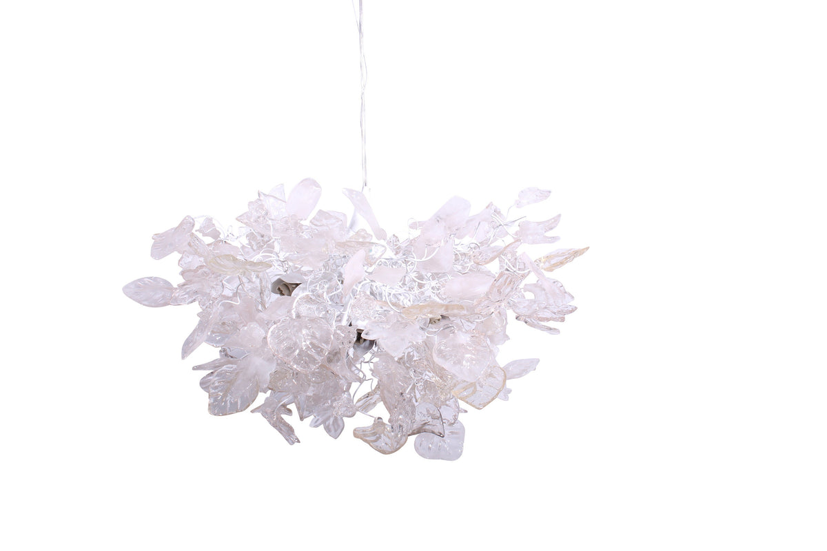 Hanging ceiling Light with white and clear leaves and flowers for Dining table or living room