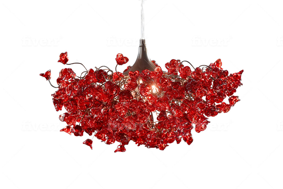 Modern Hanging Light with Red flowers for living room, bedroom, Dining Room.