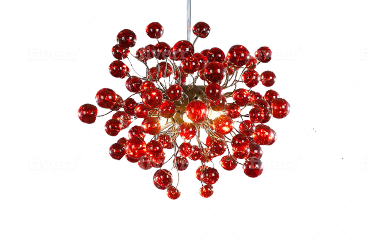 Red Ceiling Lamp, Hanging light with red bubbles for Dining table, bedroom, children room.modern and unique hand made light fixture